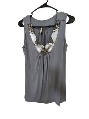 Olivia Moon Gray Sleeveless Embellished V-Neck Camisole
